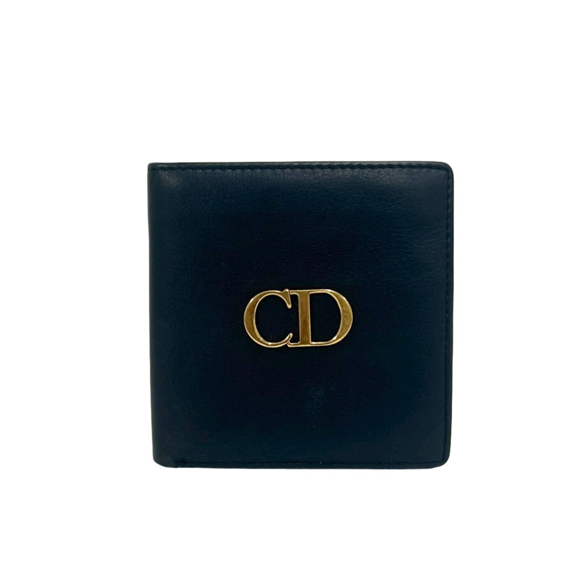 Christian Dior Vintage Cd Logo Leather Bi-Fold Mini Wallet, Navy Blue, 46052